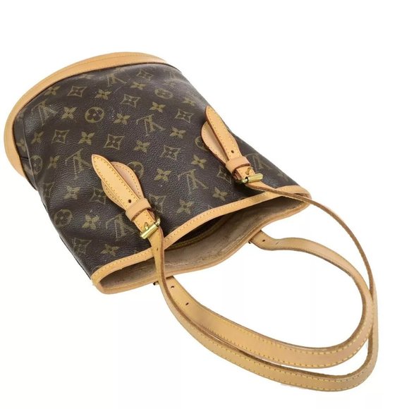 LOUIS VUITTON BUCKET PM Shoulder Tote Bag Monogram Leather Brown - Picture 10 of 15